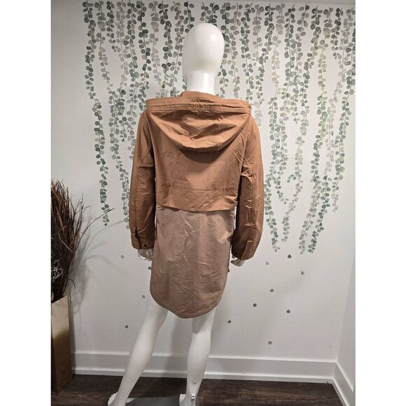 Everlane Long Anorak Jacket Brown Tan Two Tone XS Hooded Rain Coat NWT - Picture 8 of 12